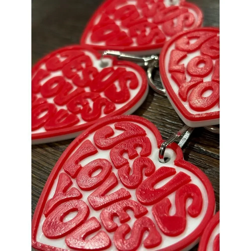 Jesus Loves You Heart Keychain | Red White Retro Christian Faith Gift (10 Pack)
